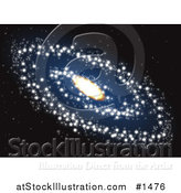 Vector Illustration of a Spiral Galaxy of Twinkling Stars with a Bright Center in the Blackness of Outer Space by AtStockIllustration