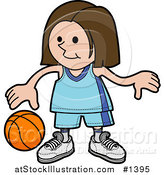 Vector Illustration of a Sporty Girl in a Blue Uniform Dribbling a Basketball During Practice by AtStockIllustration