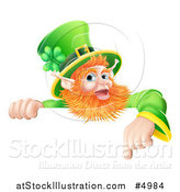 Vector Illustration of a St Patricks Day Leprechaun Pointing down to a Sign by AtStockIllustration