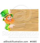 Vector Illustration of a St Patricks Day Leprechaun Pointing to a Wooden Sign by AtStockIllustration