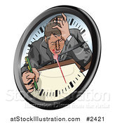 Vector Illustration of a Stressed Businsesman Trying to Meet a Deadline on a Clock Face by AtStockIllustration