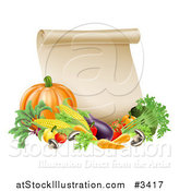 Vector Illustration of a Thanksgiving Scroll with Harvest Vegetables by AtStockIllustration