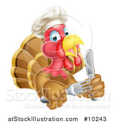 Vector Illustration of a Thanksgiving Turkey Bird Wearing a Chef Hat and Holding Silverware, Upper Body Only by AtStockIllustration