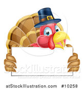 Vector Illustration of a Thanksgiving Turkey Bird Wearing a Pilgrim Hat and Holding a Blank Sign by AtStockIllustration