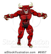 Vector Illustration of a Vicious Snarling Red Bull Man Minotaur Monster Mascot Attacking by AtStockIllustration