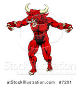 Vector Illustration of a Vicious Snarling Red Bull Man Minotaur Monster Mascot Attacking by AtStockIllustration