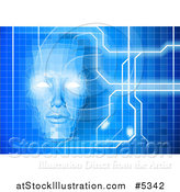 Vector Illustration of a Virtual Face Emerging from a Blue Grid by AtStockIllustration