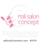 Vector Illustration of a White and Pink Nail Polish Brush and Fingers Next to Sample Text by AtStockIllustration