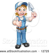 Vector Illustration of a White Female Mason Posing with a Trowel and Giving a Thumb up by AtStockIllustration