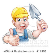 Vector Illustration of a White Male Mason Worker Holding a Trowel and Giving a Thumb up by AtStockIllustration