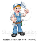 Vector Illustration of a White Male Mason Worker Holding a Trowel and Giving a Thumb up by AtStockIllustration