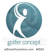Vector Illustration of a White Man Golfing in a Teal Circle over Sample Text by AtStockIllustration