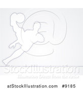 Vector Illustration of a White Silhouetted Male Soccer Player Diving to Kick a Ball, over Gray by AtStockIllustration