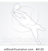 Vector Illustration of a White Silhouetted Male Soccer Player Goal Keeper in Action, over Gray by AtStockIllustration