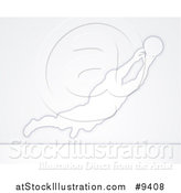 Vector Illustration of a White Silhouetted Male Soccer Player Goal Keeper in Action, over Gray by AtStockIllustration