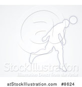 Vector Illustration of a White Silhouetted Male Soccer Player Heading a Ball, over Gray by AtStockIllustration