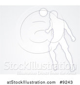 Vector Illustration of a White Silhouetted Male Soccer Player Heading a Ball, over Gray by AtStockIllustration