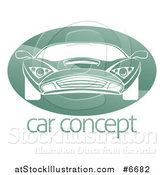 Vector Illustration of a White Sports Car in a Shiny Green Oval over Sample Text by AtStockIllustration