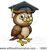 Vector Illustration of a Wise Professor Owl with Glasses and Graduation Cap by AtStockIllustration