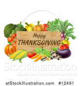 Vector Illustration of a Wooden Happy Thanksgiving Sign Framed in Produce Vegetables by AtStockIllustration