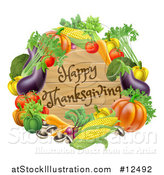 Vector Illustration of a Wooden Happy Thanksgiving Sign Framed in Produce Vegetables by AtStockIllustration