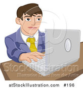 Vector Illustration of a Young Business Man Working on a Laptop Computer by AtStockIllustration