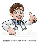 Vector Illustration of a Young Male Veterinarian or Doctor Giving a Thumb up over a Sign by AtStockIllustration