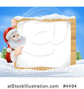 Vector Illustration of a Young Santa Claus Pointing to a Christmsa Sign in the Snow by AtStockIllustration