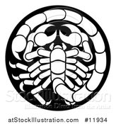 Vector Illustration of a Zodiac Horoscope Astrology Scorpio Circle Design in Black and White by AtStockIllustration