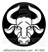 Vector Illustration of a Zodiac Horoscope Astrology Taurus Bull Circle Design in Black and White by AtStockIllustration