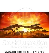 Vector Illustration of African Safari Animal Silhouettes Landscape Scene by AtStockIllustration