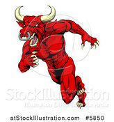 Vector Illustration of an Aggressive Angry Red Bull Man Mascot Running Upright by AtStockIllustration