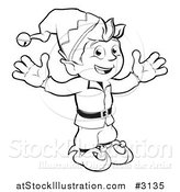 Vector Illustration of an Outlined Happy Christmas Elf by AtStockIllustration