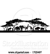 Vector Illustration of Animal Silhouettes African Safari Scene by AtStockIllustration