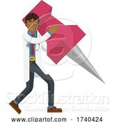 Vector Illustration of Asian Doctor Guy Holding Thumb Tack Pin Mascot by AtStockIllustration