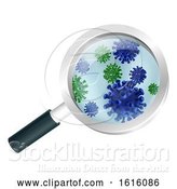 Vector Illustration of Bacteria or Virus Under a Magnifying Glass by AtStockIllustration