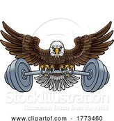 Vector Illustration of Bald Eagle Hawk Weight Lifting Mascot and Barbell by AtStockIllustration