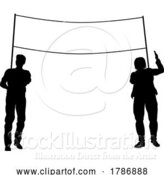 Vector Illustration of Banner Silhouette Protestors at March Rally Strike by AtStockIllustration