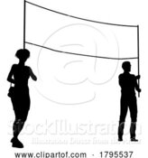 Vector Illustration of Banner Silhouette Protestors at March Rally Strike by AtStockIllustration