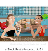 Vector Illustration of Beautiful Friends, or a Lesbian Couple, Drinking Cocktails at an Upscale Bar by AtStockIllustration