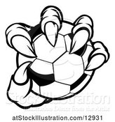 Vector Illustration of Black and White Monster Claw Holding a Soccer Ball by AtStockIllustration