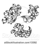 Vector Illustration of Black and White Ornate Vintage Floral Design Elements by AtStockIllustration
