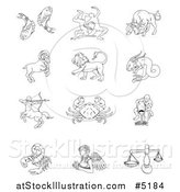 Vector Illustration of Black and White Outlined Zodiac Star Signs by AtStockIllustration