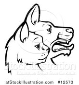 Vector Illustration of Black and White Profiled Dog and Cat Faces by AtStockIllustration