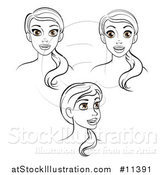 Vector Illustration of Black and White Set of Female Faces with Brown Eyes by AtStockIllustration