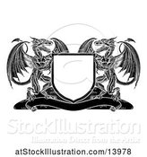 Vector Illustration of Black and White Shield with Dragons by AtStockIllustration