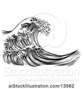 Vector Illustration of Black and White Vintage Styled Japanese Great Wave by AtStockIllustration