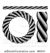 Vector Illustration of Black and White Woodcut or Engraved Nautical Rope Design Elements by AtStockIllustration