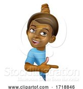 Vector Illustration of Black Boy Child Kid Pointing Sign by AtStockIllustration