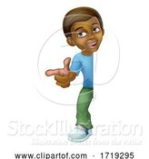 Vector Illustration of Black Boy Child Kid Pointing Sign by AtStockIllustration